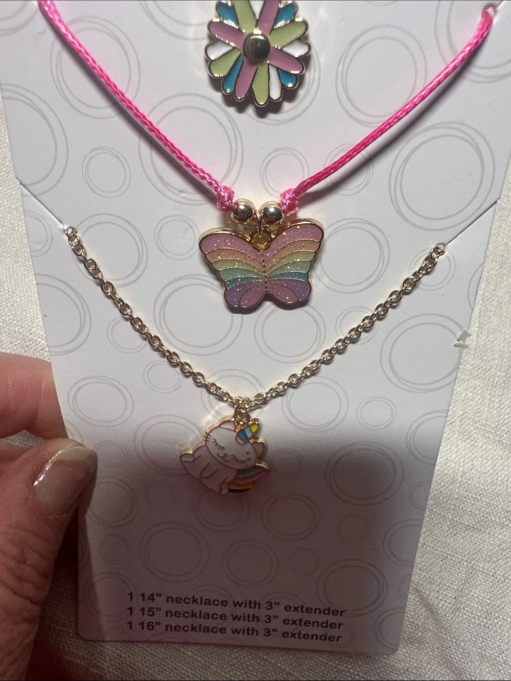 Claire's Teal Press-On Nails with Multicolor Rainbow & Butterfly Necklace Set